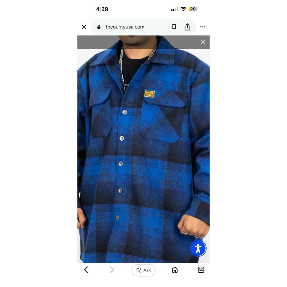 FB County Super Heavyweight Wool Blend Long Sleeve Flannel Cholo Lowrider Sz 2XL